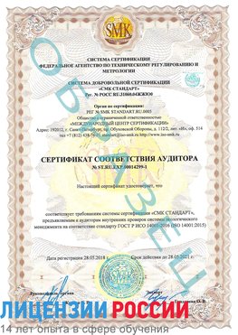 Образец сертификата соответствия аудитора №ST.RU.EXP.00014299-1 Куйбышев Сертификат ISO 14001